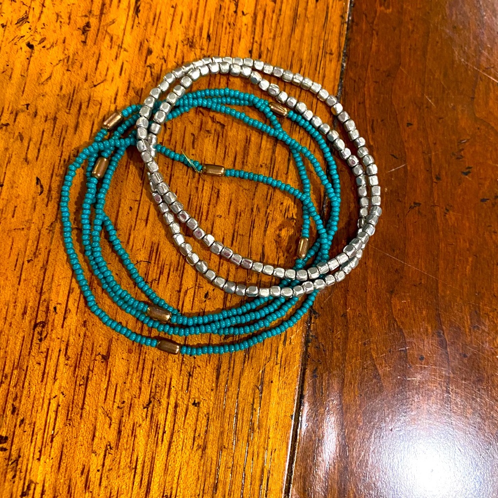 Green/Gold and Silver beaded bracelets
